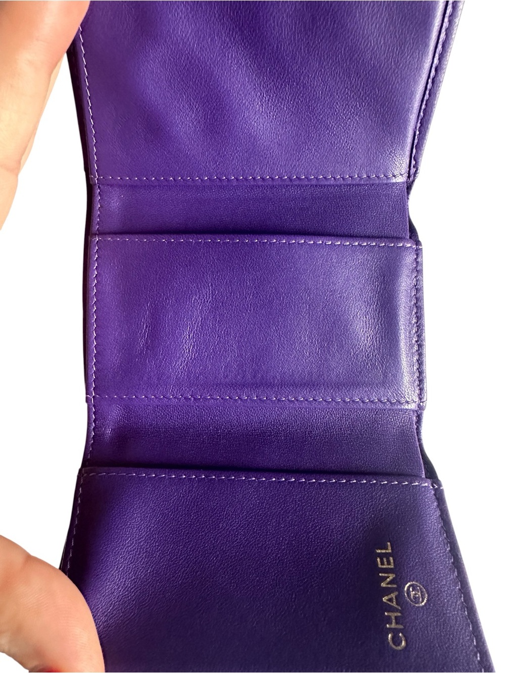 CHANEL Boy Purple Lambskin Quilted Flap Wallet Card Holder Full Set - Picture 9 of 16
